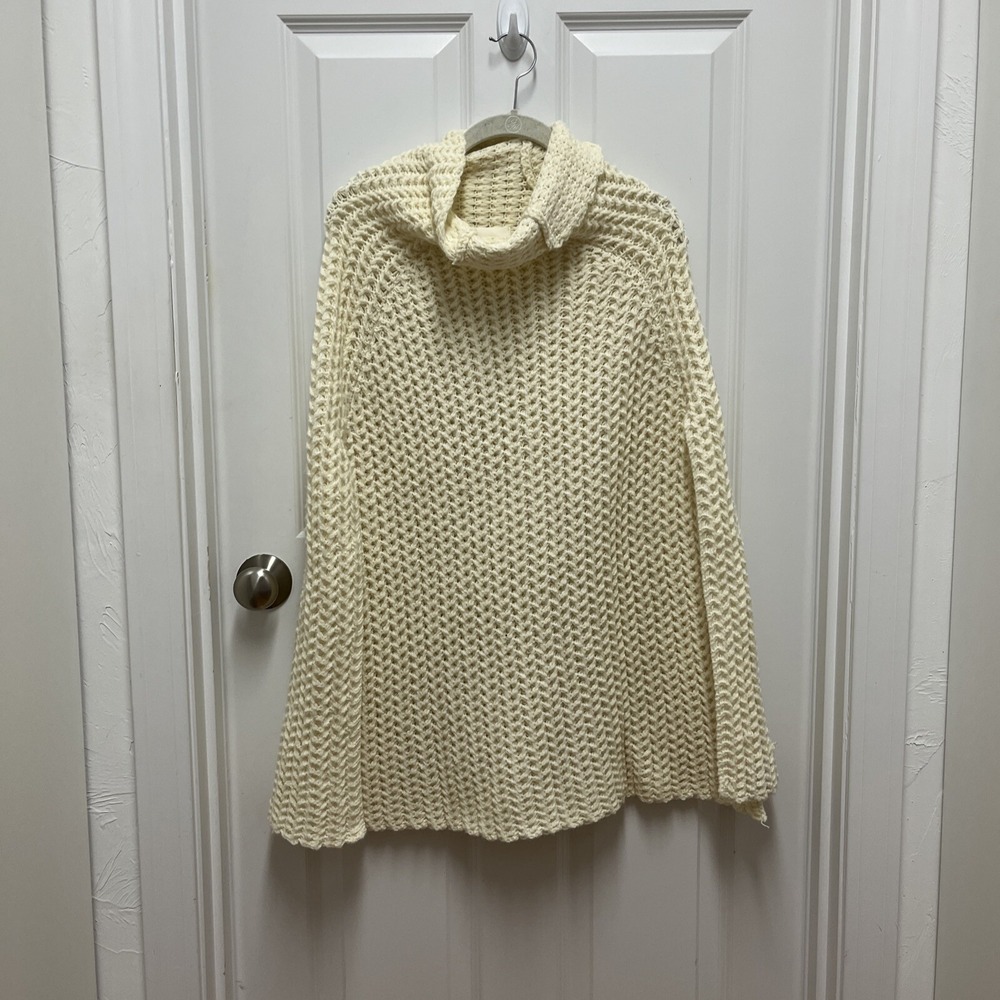 By Anthropologie Cream Cowl Neck Cable Knit Cape Poncho Sweater One Size